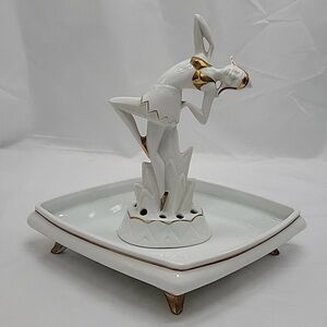 Gunthersfeld Germany Deco Lady Dancer Flower Frog Figurine And Planter Bowl